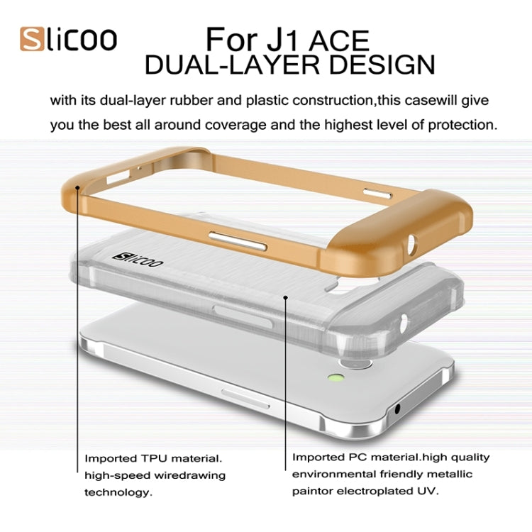 Slicoo Brushed Texture Electroplating Transparenct TPU + PC Combination Case for Galaxy J1 Ace / J110