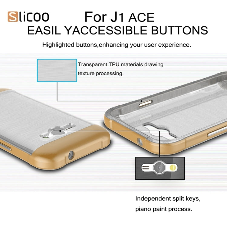 Slicoo Brushed Texture Electroplating Transparenct TPU + PC Combination Case for Galaxy J1 Ace / J110