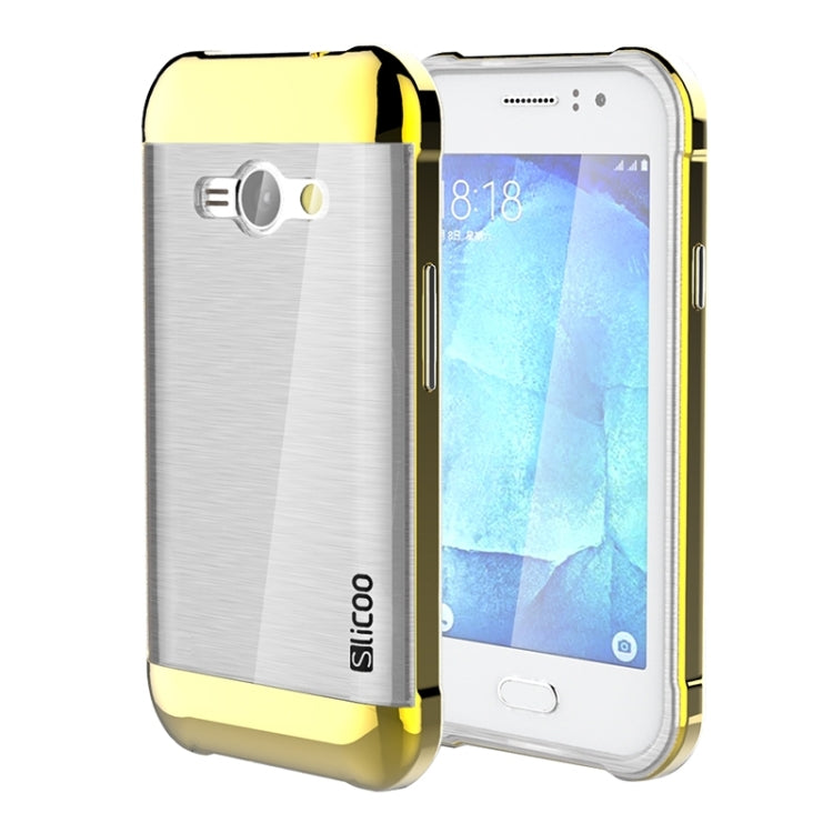 Slicoo Brushed Texture Electroplating Transparenct TPU + PC Combination Case for Galaxy J1 Ace / J110