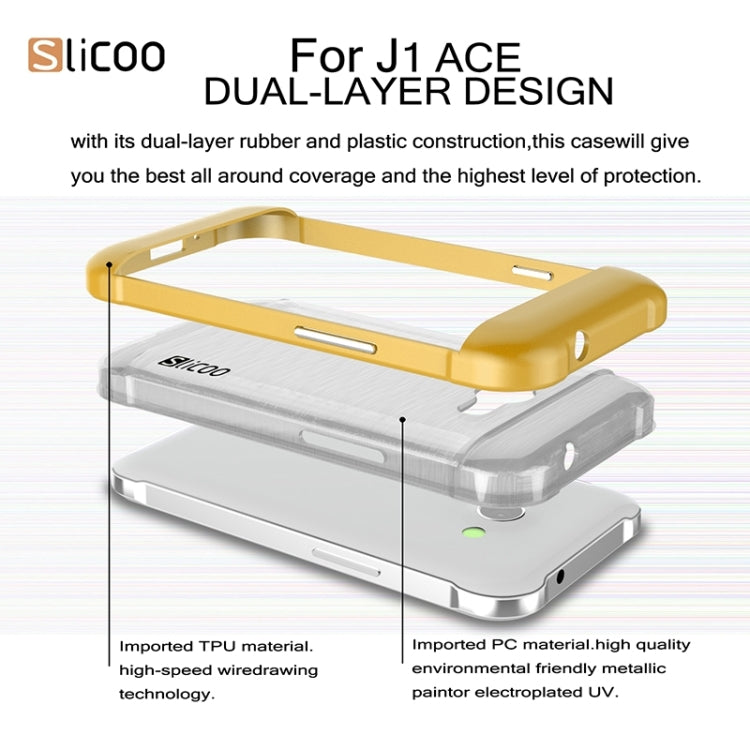 Slicoo Brushed Texture Electroplating Transparenct TPU + PC Combination Case for Galaxy J1 Ace / J110