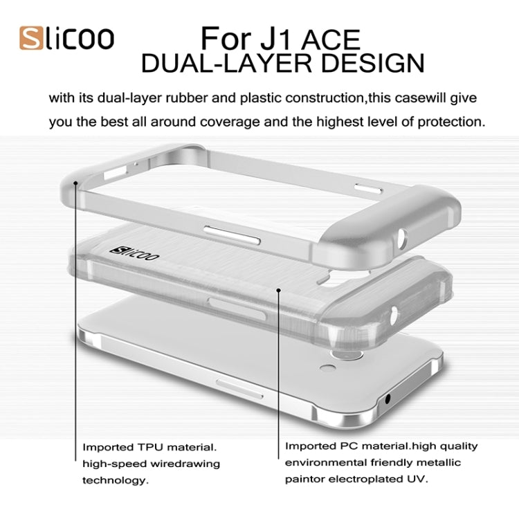 Slicoo Brushed Texture Electroplating Transparenct TPU + PC Combination Case for Galaxy J1 Ace / J110