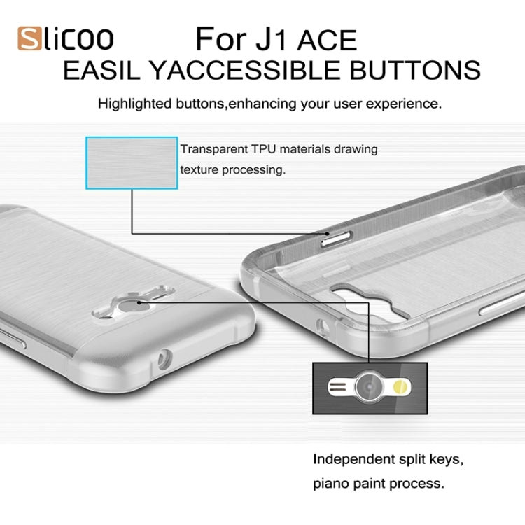 Slicoo Brushed Texture Electroplating Transparenct TPU + PC Combination Case for Galaxy J1 Ace / J110