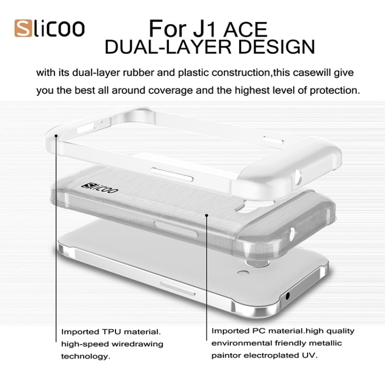 Slicoo Brushed Texture Electroplating Transparenct TPU + PC Combination Case for Galaxy J1 Ace / J110