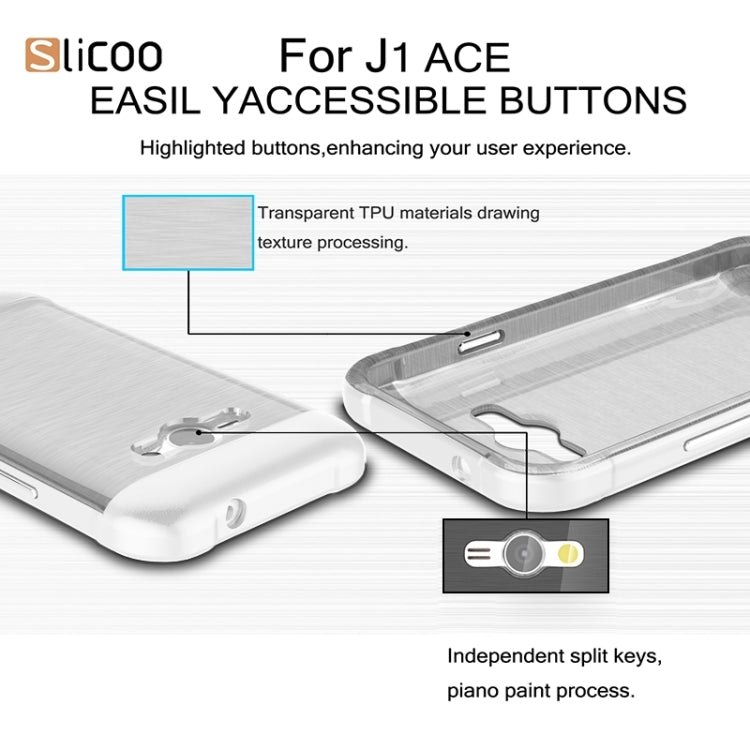 Slicoo Brushed Texture Electroplating Transparenct TPU + PC Combination Case for Galaxy J1 Ace / J110