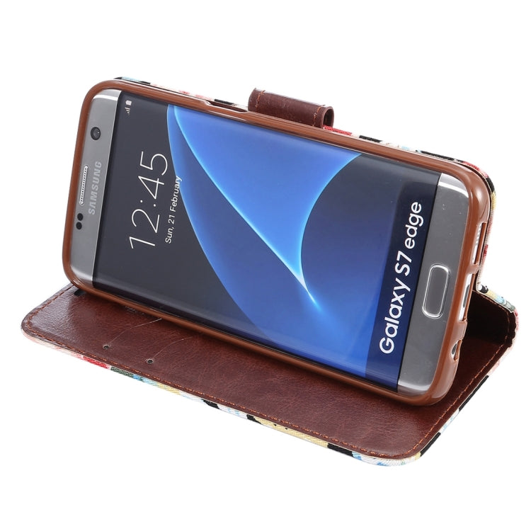 For Galaxy S7 Edge/G935 Flower Pattern Cloth Surface Horizontal Flip Leather Case with Holder & Card Slots