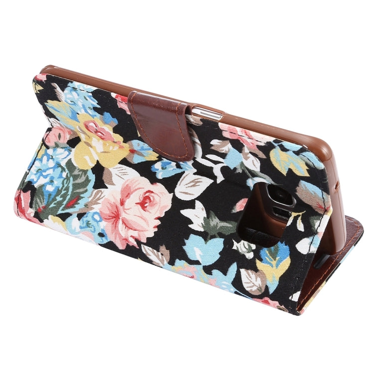 For Galaxy S7 Edge/G935 Flower Pattern Cloth Surface Horizontal Flip Leather Case with Holder & Card Slots