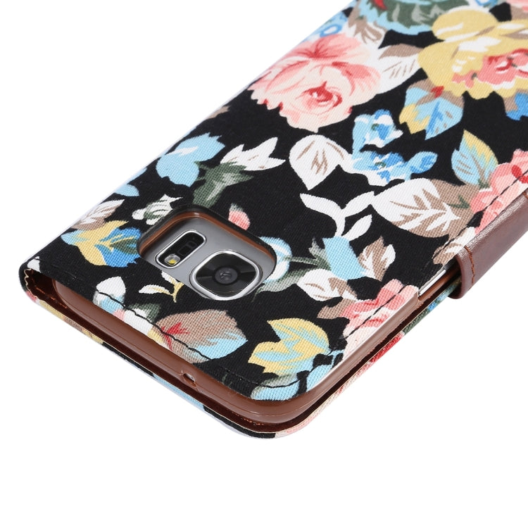 For Galaxy S7 Edge/G935 Flower Pattern Cloth Surface Horizontal Flip Leather Case with Holder & Card Slots