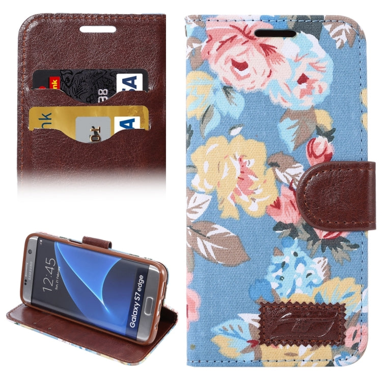 For Galaxy S7 Edge/G935 Flower Pattern Cloth Surface Horizontal Flip Leather Case with Holder & Card Slots