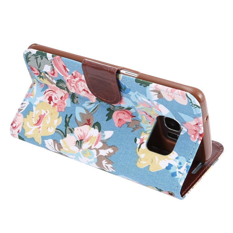 For Galaxy S7 Edge/G935 Flower Pattern Cloth Surface Horizontal Flip Leather Case with Holder & Card Slots
