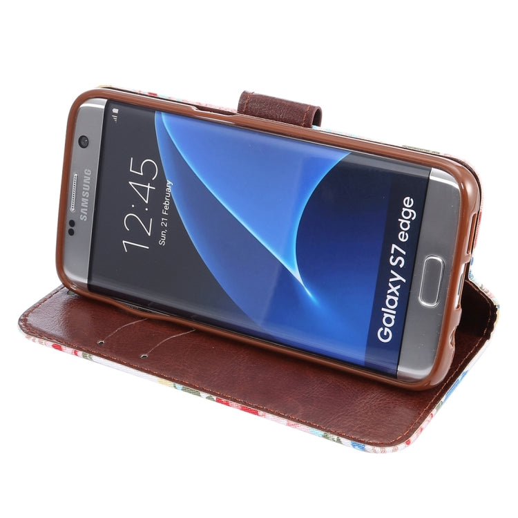 For Galaxy S7 Edge/G935 Flower Pattern Cloth Surface Horizontal Flip Leather Case with Holder & Card Slots