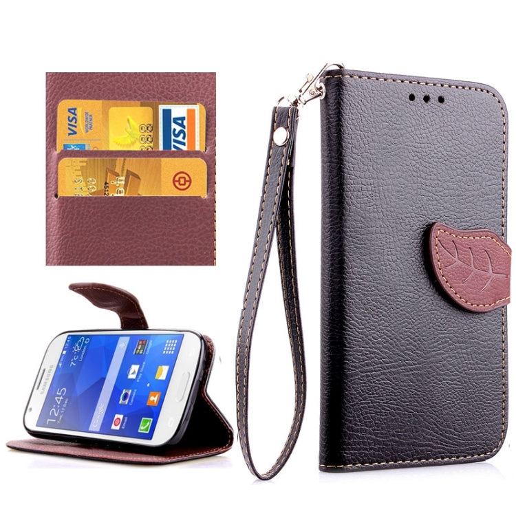 Leaf Magnetic Snap Litchi Texture Horizontal Flip Leather Case with Card Slots & Holder & Lanyard for Galaxy Ace 4 G357