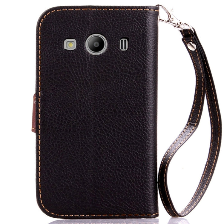 Leaf Magnetic Snap Litchi Texture Horizontal Flip Leather Case with Card Slots & Holder & Lanyard for Galaxy Ace 4 G357