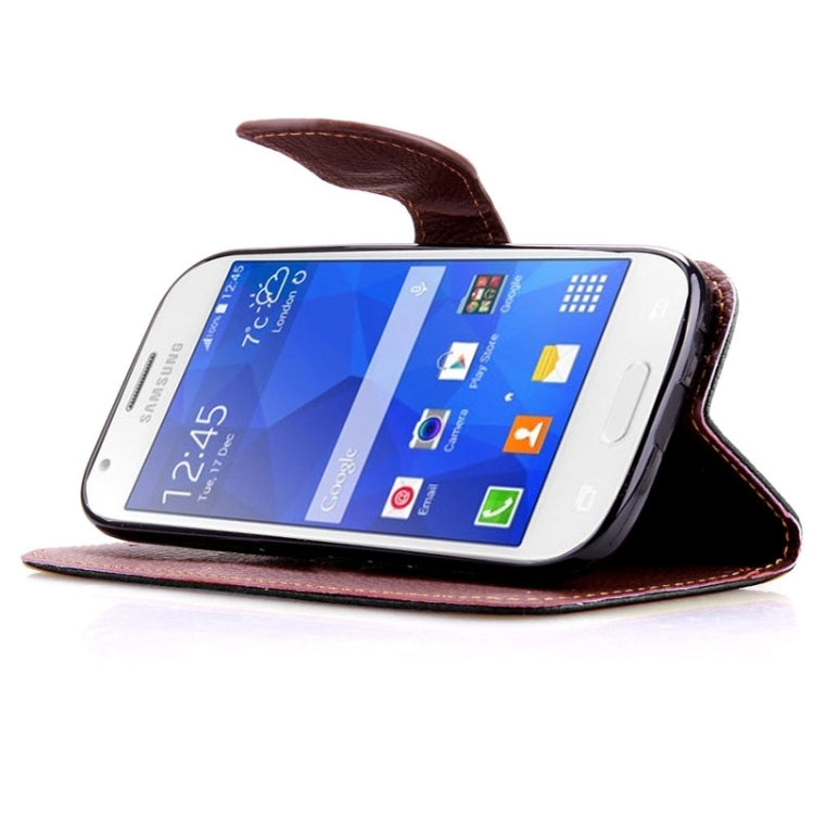 Leaf Magnetic Snap Litchi Texture Horizontal Flip Leather Case with Card Slots & Holder & Lanyard for Galaxy Ace 4 G357