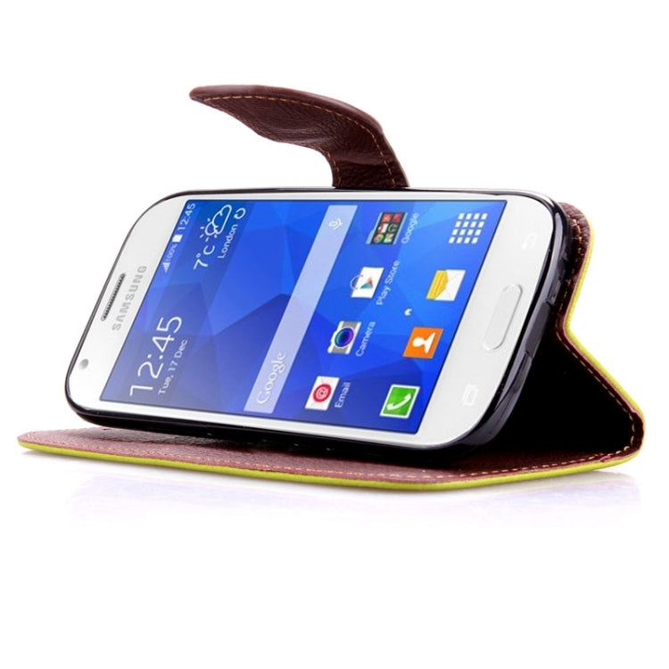 Leaf Magnetic Snap Litchi Texture Horizontal Flip Leather Case with Card Slots & Holder & Lanyard for Galaxy Ace 4 G357