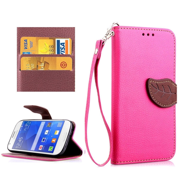 Leaf Magnetic Snap Litchi Texture Horizontal Flip Leather Case with Card Slots & Holder & Lanyard for Galaxy Ace 4 G357