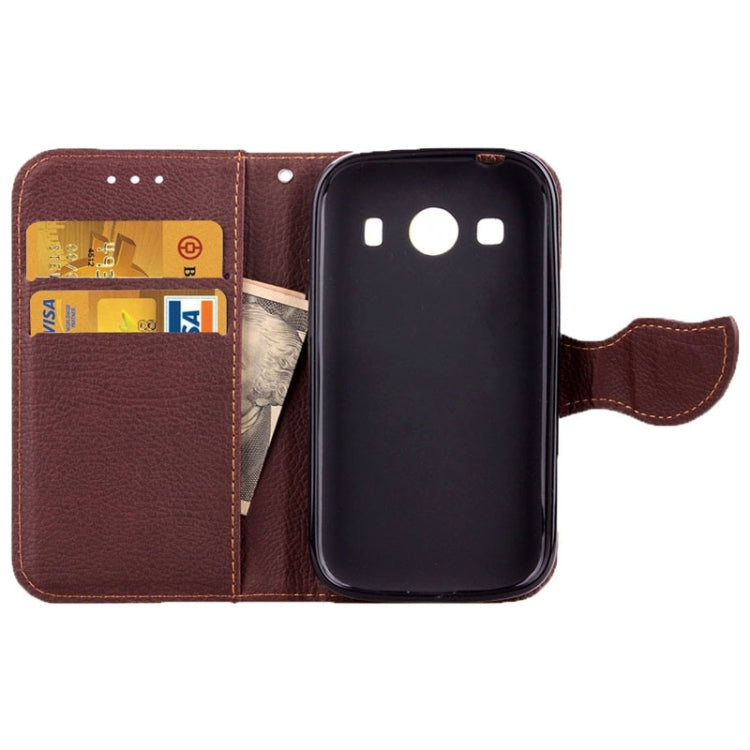 Leaf Magnetic Snap Litchi Texture Horizontal Flip Leather Case with Card Slots & Holder & Lanyard for Galaxy Ace 4 G357