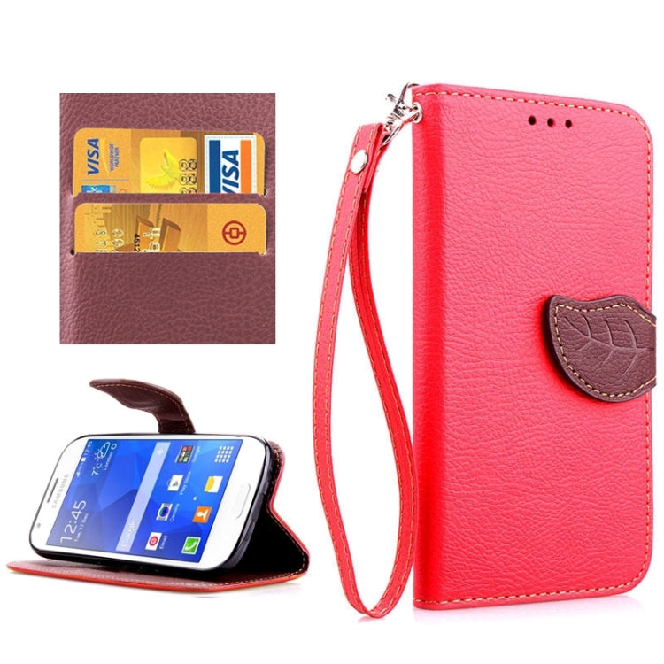 Leaf Magnetic Snap Litchi Texture Horizontal Flip Leather Case with Card Slots & Holder & Lanyard for Galaxy Ace 4 G357
