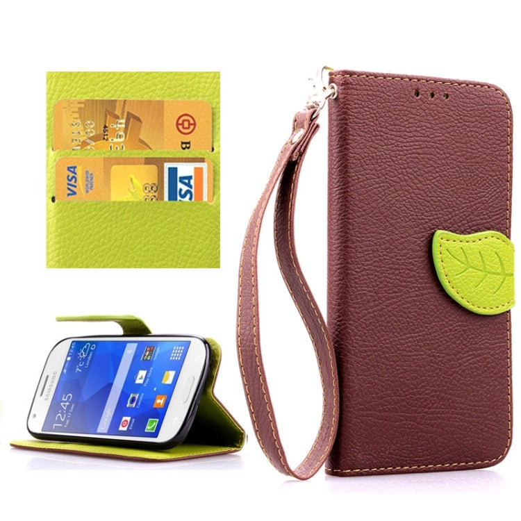 Leaf Magnetic Snap Litchi Texture Horizontal Flip Leather Case with Card Slots & Holder & Lanyard for Galaxy Ace 4 G357