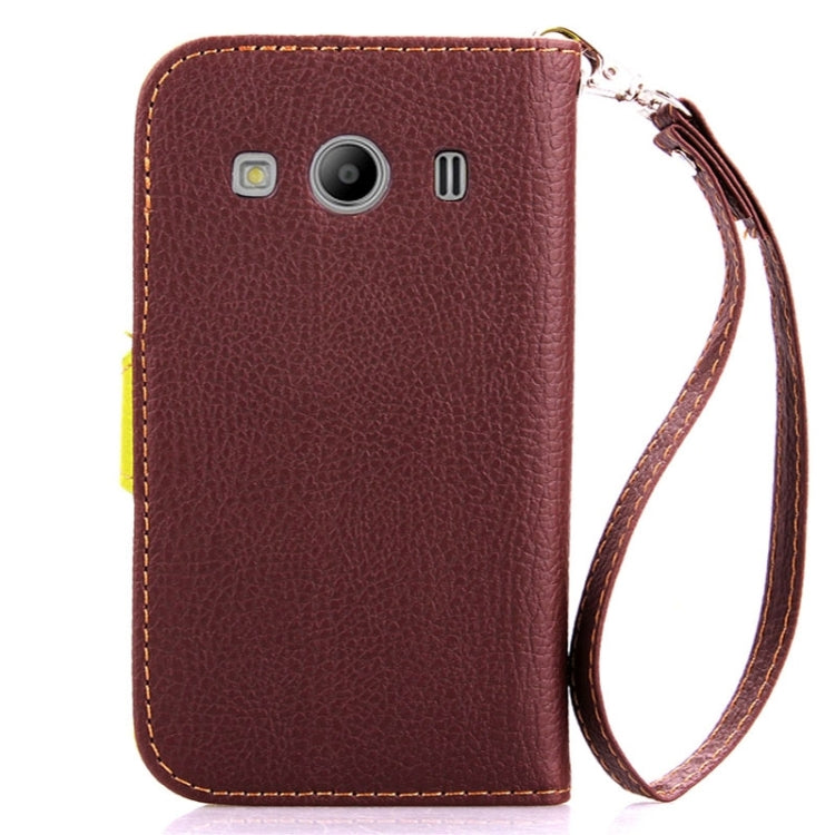 Leaf Magnetic Snap Litchi Texture Horizontal Flip Leather Case with Card Slots & Holder & Lanyard for Galaxy Ace 4 G357