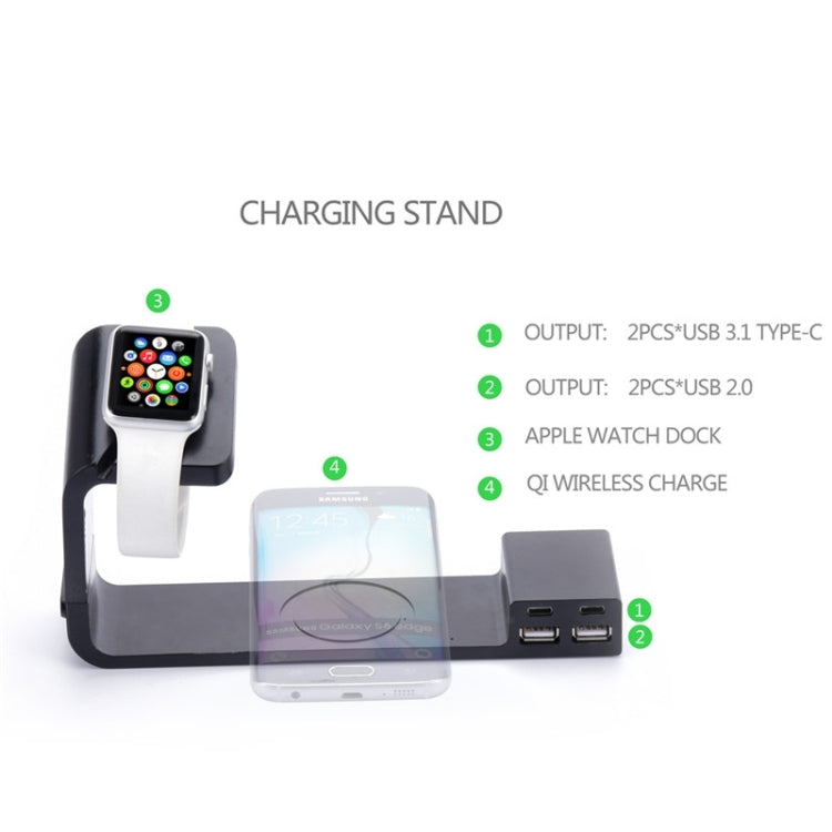 Itian A12 Qi Standard Wireless Charging Stand with Watch Dock & USB Ports  for iPhone 8 / 8 Plus / X &  Galaxy S6 / S6 edge+ / Note 5 / Nokia / LG / iPhone / HTC and Other Mobile Phone(Black)