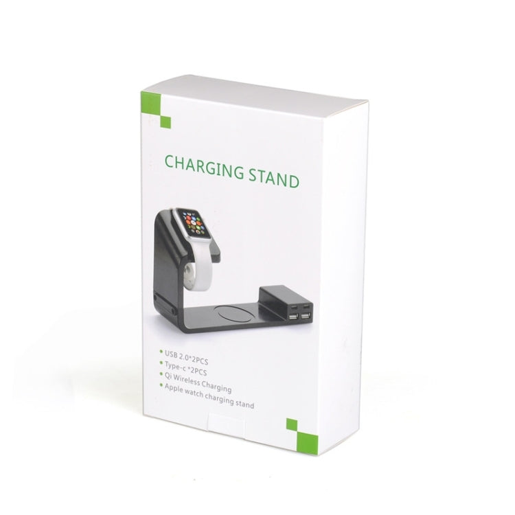 Itian A12 Qi Standard Wireless Charging Stand with Watch Dock & USB Ports  for iPhone 8 / 8 Plus / X &  Galaxy S6 / S6 edge+ / Note 5 / Nokia / LG / iPhone / HTC and Other Mobile Phone(Black)