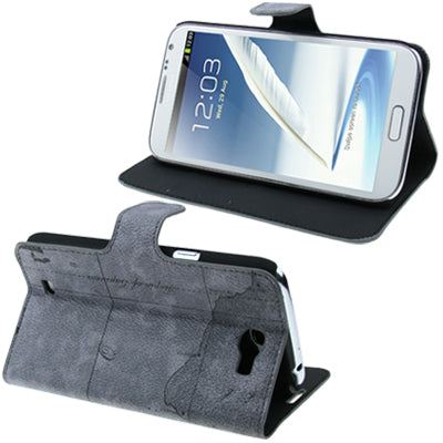 Map Pattern Leather Case with Holder and Credit Card Slots for Galaxy Note II / N7100 (Random Delivery)