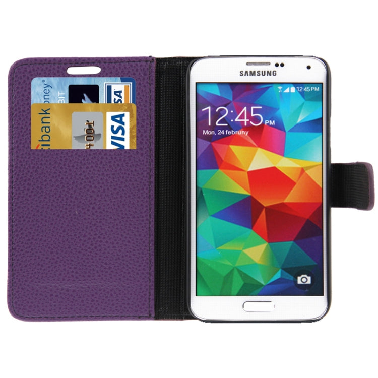 Litchi Texture Leather Case with Credit Card Slots & Holder for Galaxy S5 / G900