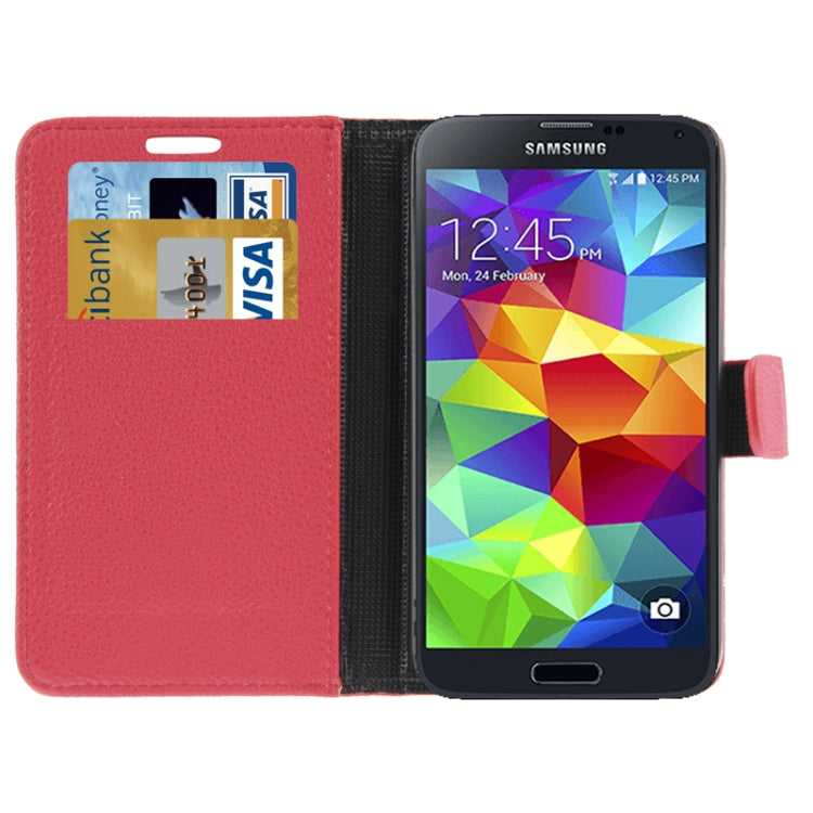 Litchi Texture Leather Case with Credit Card Slots & Holder for Galaxy S5 / G900