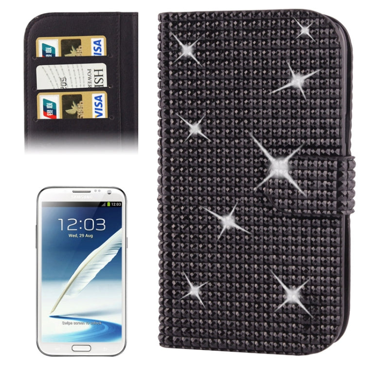 Rubbery Diamond Encrusted Horizontal Flip Leather Case with Credit Card Slots for Galaxy Note II / N7100