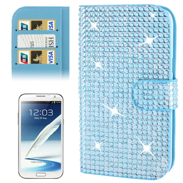 Rubbery Diamond Encrusted Horizontal Flip Leather Case with Credit Card Slots for Galaxy Note II / N7100