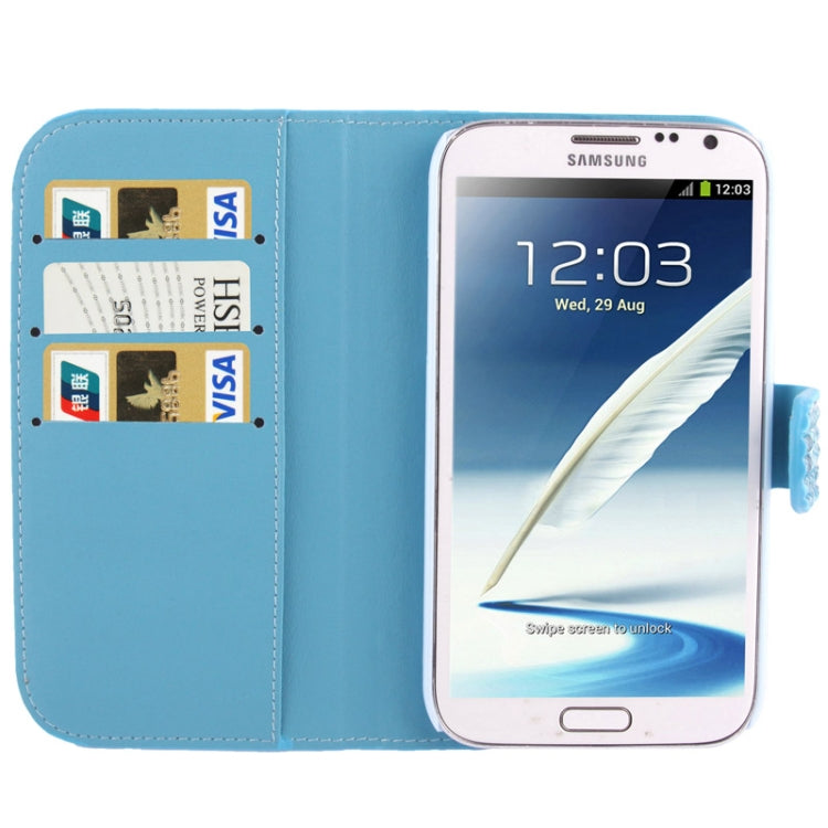Rubbery Diamond Encrusted Horizontal Flip Leather Case with Credit Card Slots for Galaxy Note II / N7100