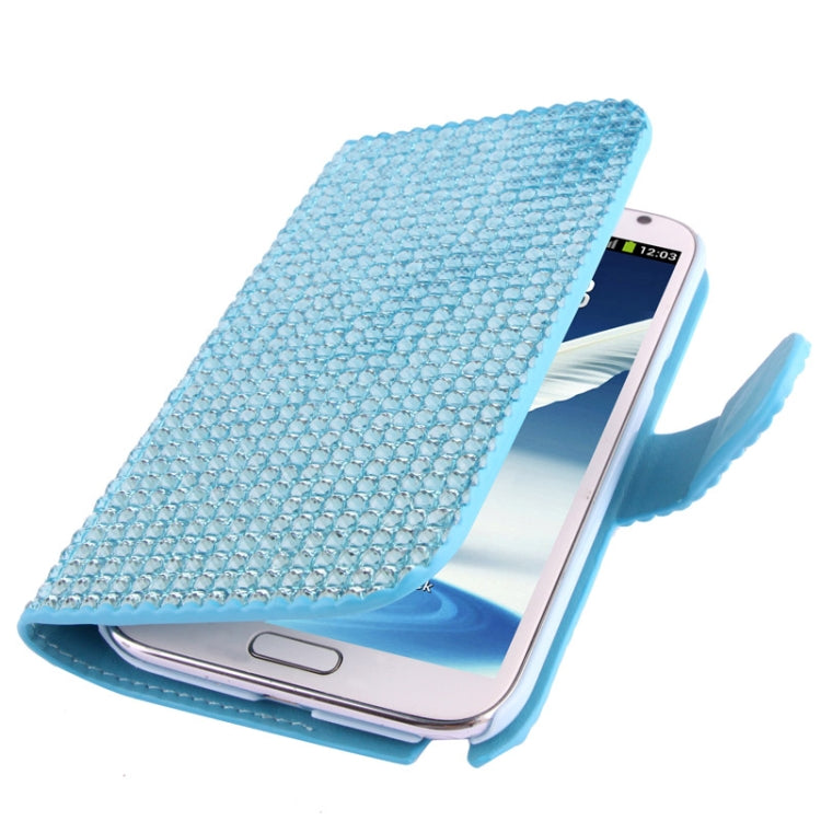 Rubbery Diamond Encrusted Horizontal Flip Leather Case with Credit Card Slots for Galaxy Note II / N7100