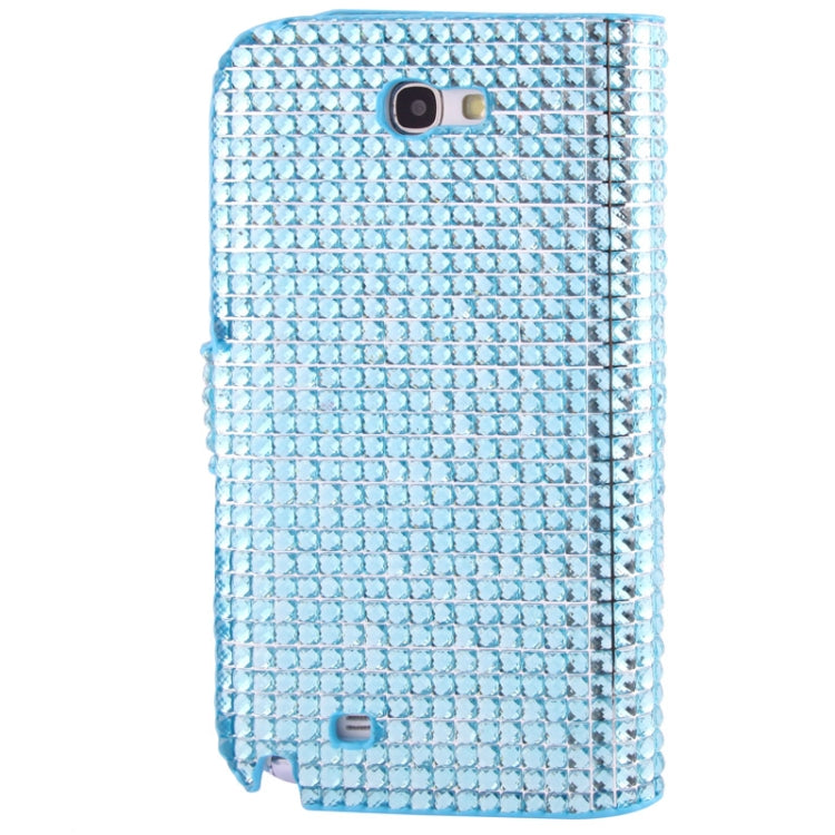 Rubbery Diamond Encrusted Horizontal Flip Leather Case with Credit Card Slots for Galaxy Note II / N7100