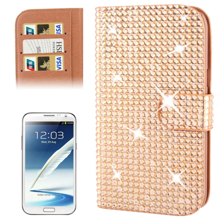 Rubbery Diamond Encrusted Horizontal Flip Leather Case with Credit Card Slots for Galaxy Note II / N7100