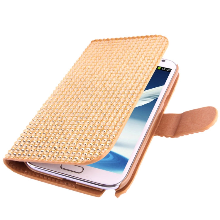 Rubbery Diamond Encrusted Horizontal Flip Leather Case with Credit Card Slots for Galaxy Note II / N7100
