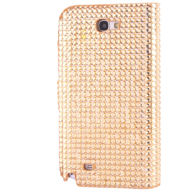 Rubbery Diamond Encrusted Horizontal Flip Leather Case with Credit Card Slots for Galaxy Note II / N7100