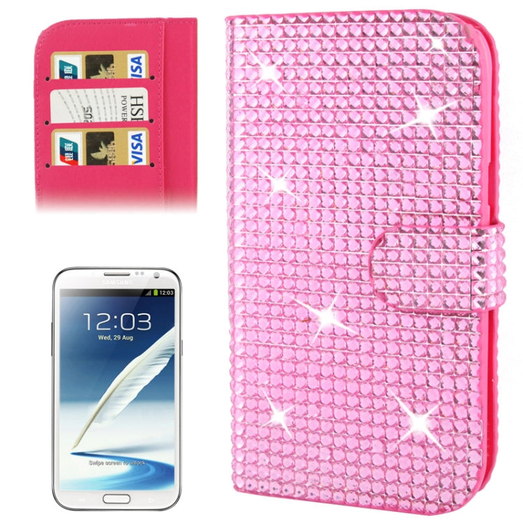 Rubbery Diamond Encrusted Horizontal Flip Leather Case with Credit Card Slots for Galaxy Note II / N7100