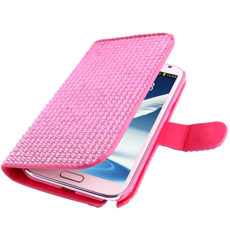 Rubbery Diamond Encrusted Horizontal Flip Leather Case with Credit Card Slots for Galaxy Note II / N7100