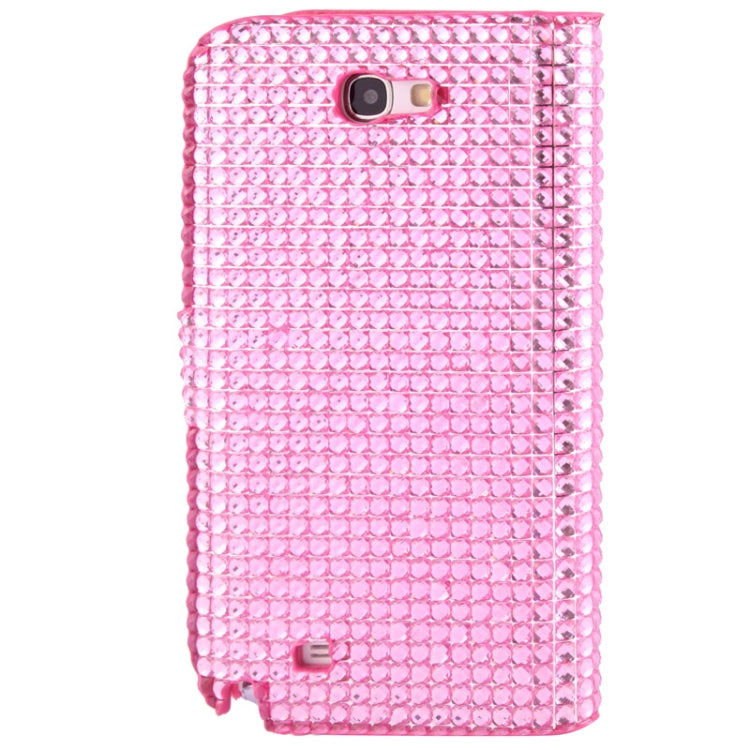 Rubbery Diamond Encrusted Horizontal Flip Leather Case with Credit Card Slots for Galaxy Note II / N7100