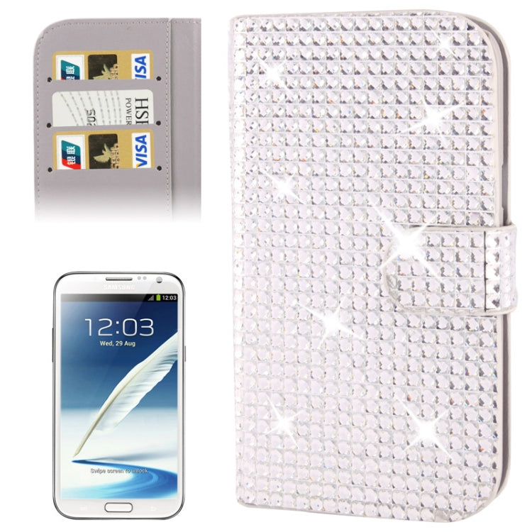 Rubbery Diamond Encrusted Horizontal Flip Leather Case with Credit Card Slots for Galaxy Note II / N7100