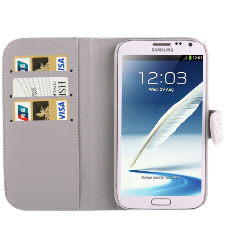 Rubbery Diamond Encrusted Horizontal Flip Leather Case with Credit Card Slots for Galaxy Note II / N7100