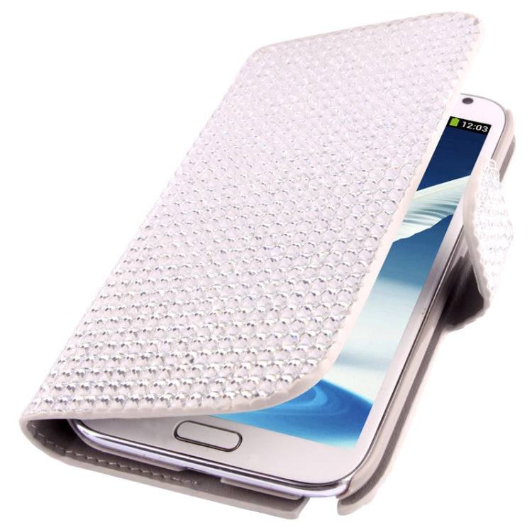 Rubbery Diamond Encrusted Horizontal Flip Leather Case with Credit Card Slots for Galaxy Note II / N7100