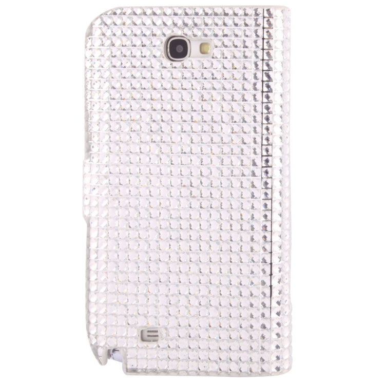 Rubbery Diamond Encrusted Horizontal Flip Leather Case with Credit Card Slots for Galaxy Note II / N7100