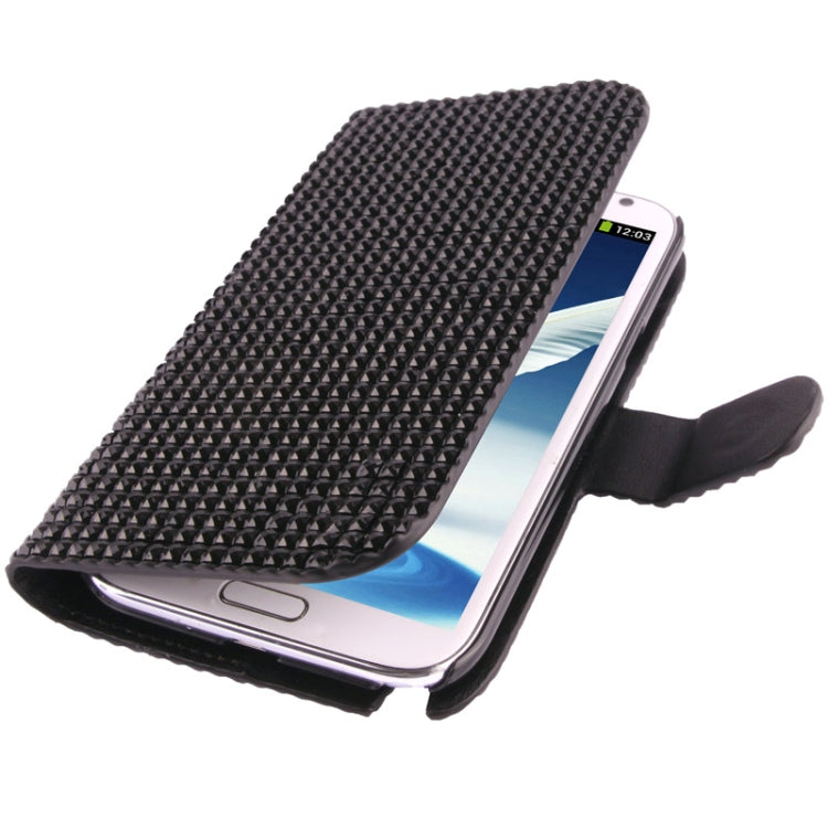 Rubbery Diamond Encrusted Horizontal Flip Leather Case with Credit Card Slots for Galaxy Note II / N7100