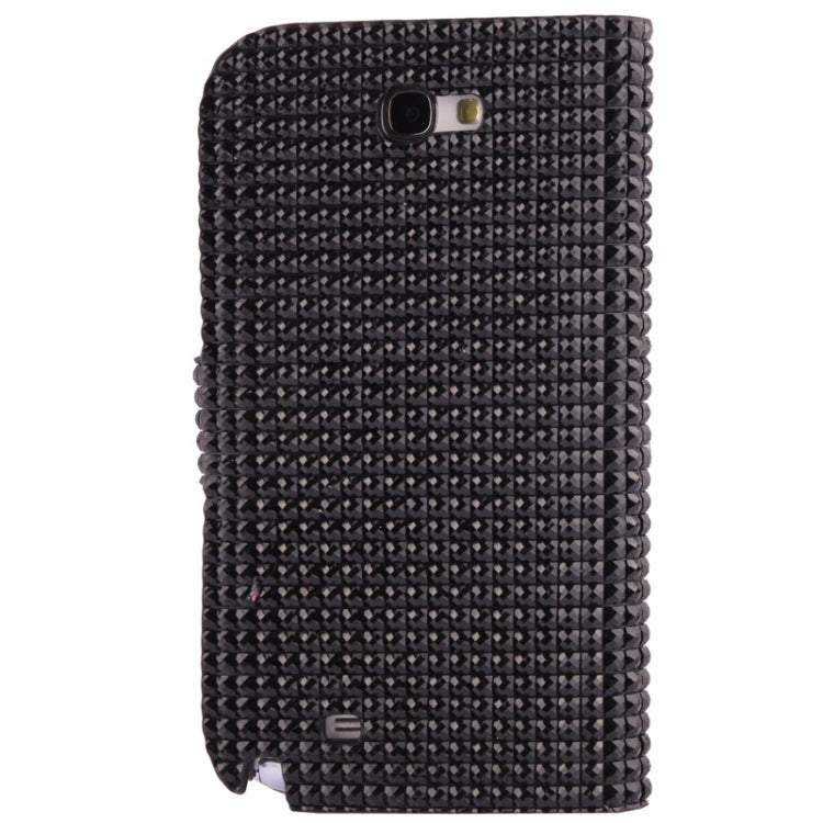 Rubbery Diamond Encrusted Horizontal Flip Leather Case with Credit Card Slots for Galaxy Note II / N7100