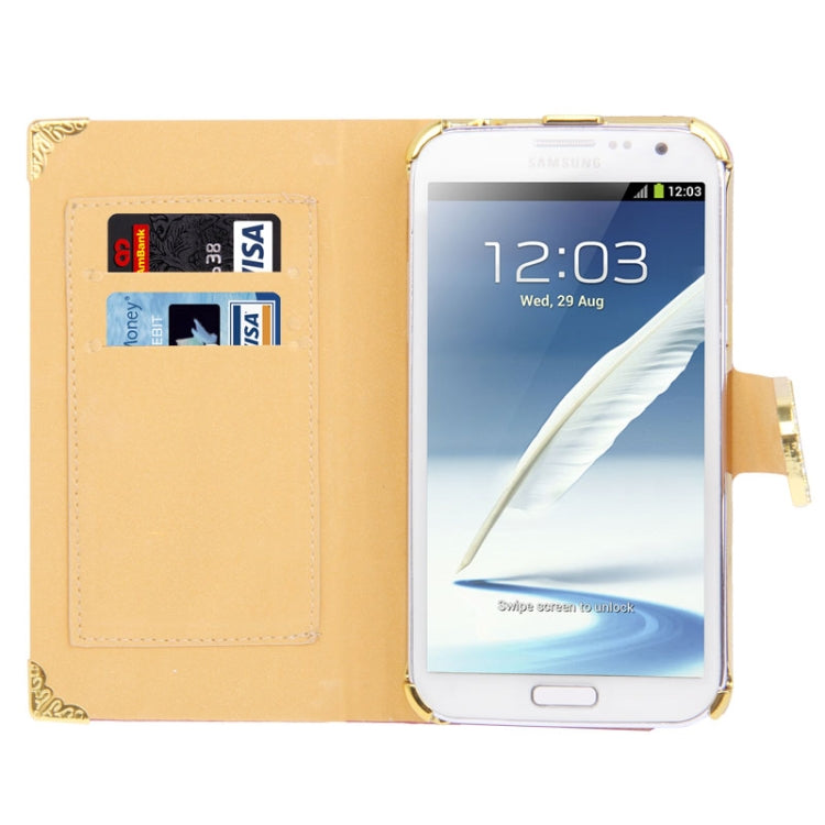 High Quality Lizard Texture Diamond Encrusted Button Horizontal Flip Leather Case with Credit Card Slots for Galaxy Note II / N7100(Red)