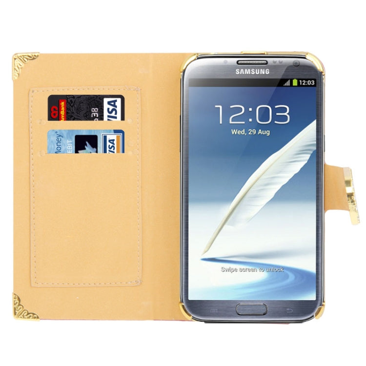 High Quality Lizard Texture Diamond Encrusted Button Horizontal Flip Leather Case with Credit Card Slots for Galaxy Note II / N7100(Red)