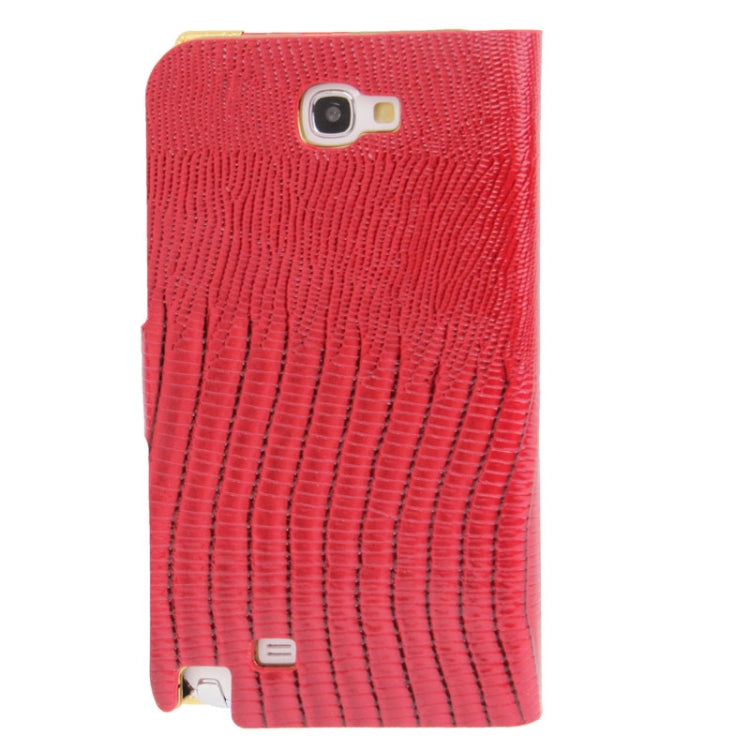 High Quality Lizard Texture Diamond Encrusted Button Horizontal Flip Leather Case with Credit Card Slots for Galaxy Note II / N7100(Red)