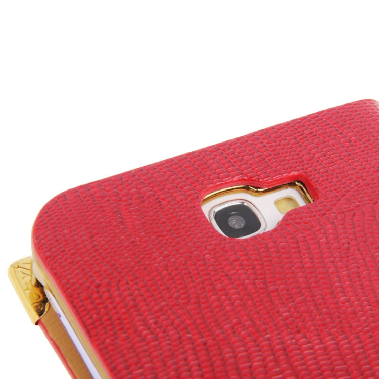 High Quality Lizard Texture Diamond Encrusted Button Horizontal Flip Leather Case with Credit Card Slots for Galaxy Note II / N7100(Red)