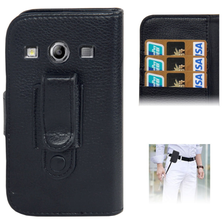 Litchi Texture Leather Case with Removable Belt Clip & Credit Card Slots for Galaxy Xcover 2 / S7710 (Black)